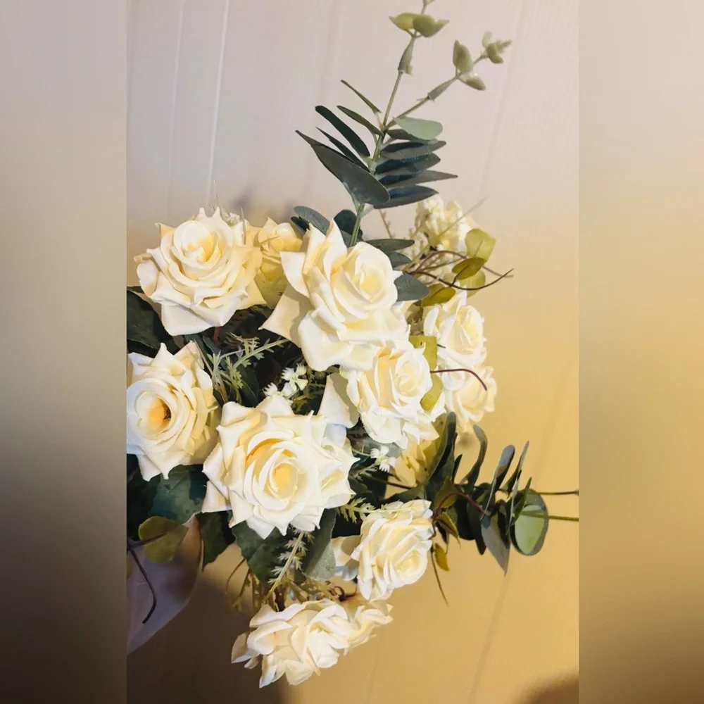 White Floral Arrangement in Ceramic Vase